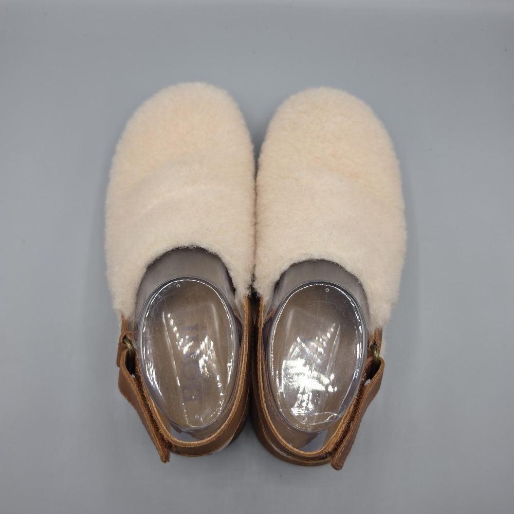 Born Kat Clogs Womens 7 Ivory Tan Shearling Leather Sling Back Comfort Cozy - Picture 7 of 13